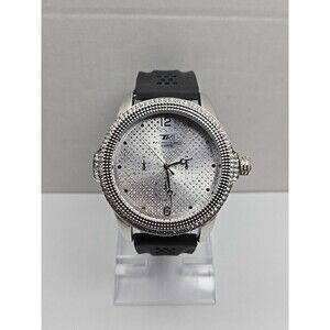 Techno King 51mm Iced Out Crystal Bezel Dial Black Strap Quartz Mens New Battery